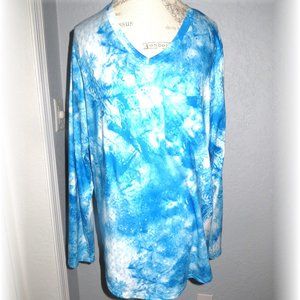 HOUNT Blue Tie Dye Vee Neck Round Bottom L/S Top